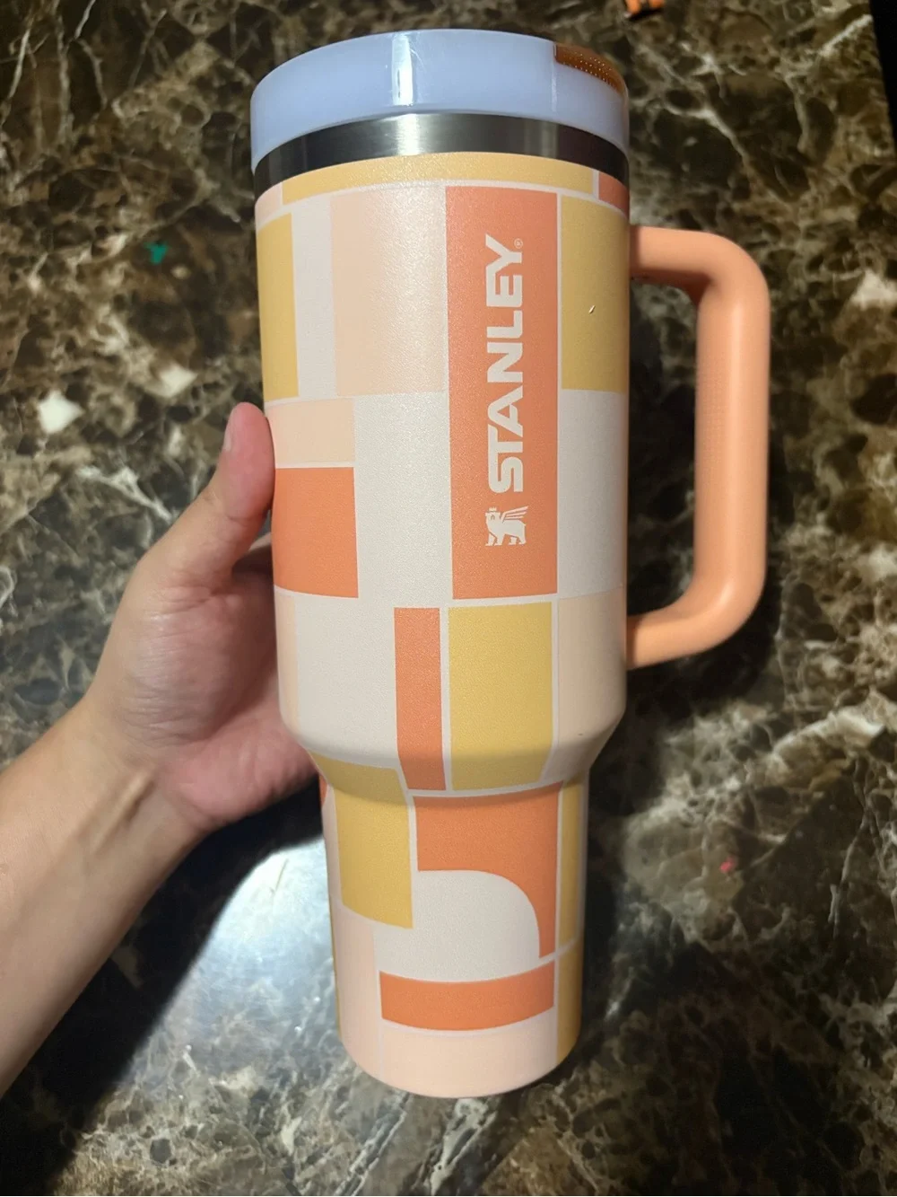 Stanley Peach and Yellow Geometric Insulated Tumbler with Handle